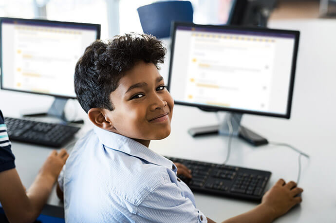 Student on computer