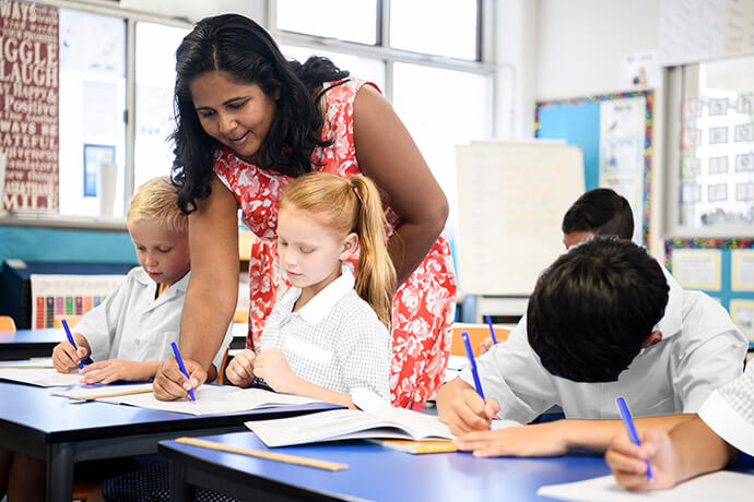 students with teacher